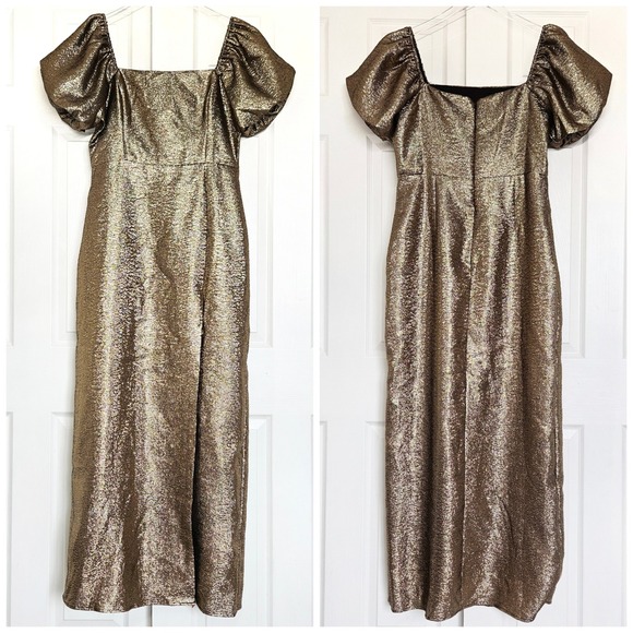 Lulus Celestina Bronze Lurex Puff Sleeve Mermaid Maxi Dress Gold - Size XL NEW - Picture 5 of 9